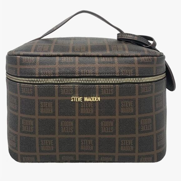 Steve Madden Block Logo Vanity Cosmetic Case w/Detachable mirror- Cognac - Picture 2 of 11
